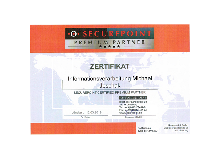 Securepoint Premium Partner Zertifikat